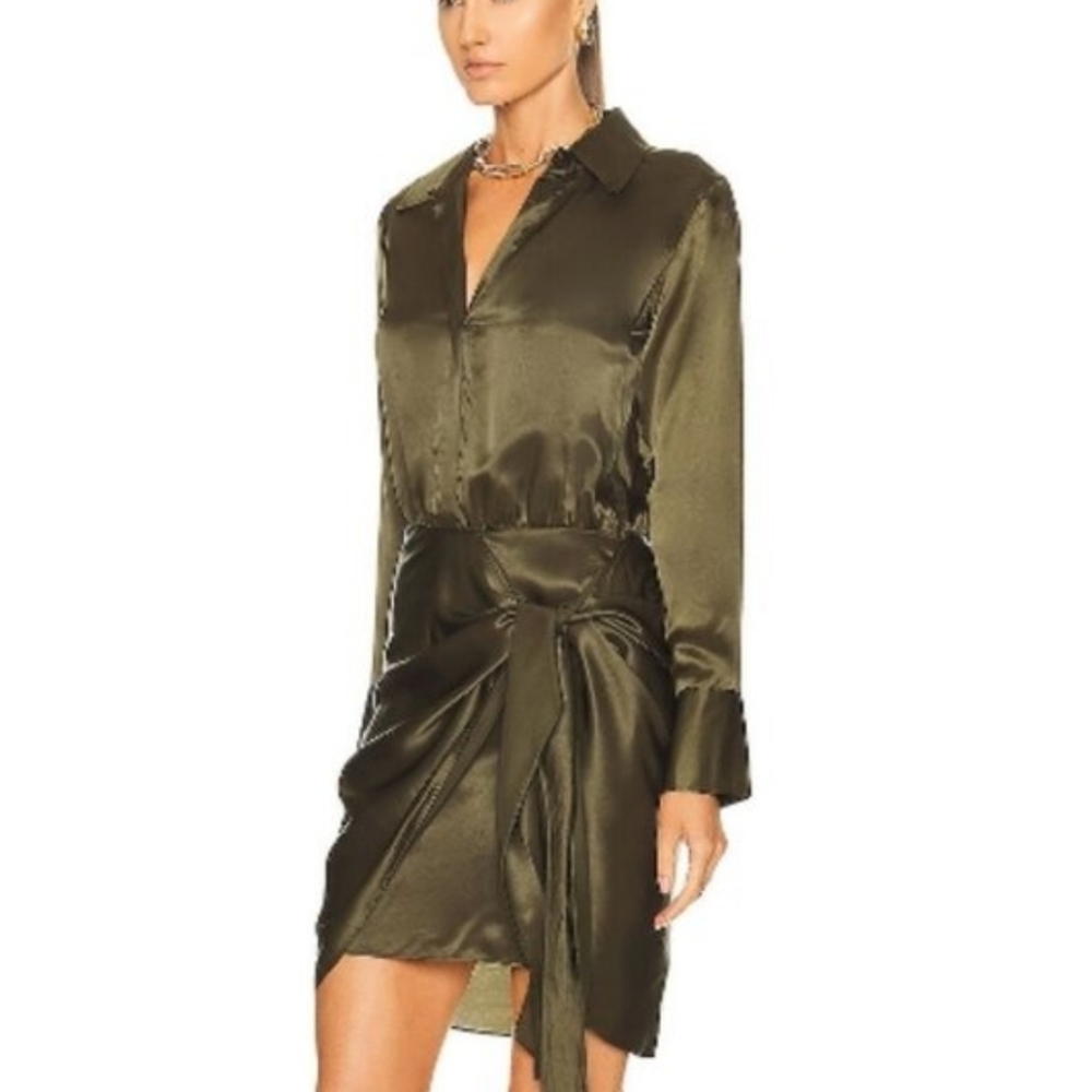 NWT$595 L'AGENCE Atlas Faux Wrap Belted Long Sleeves Silk Mini Dress 0 XS